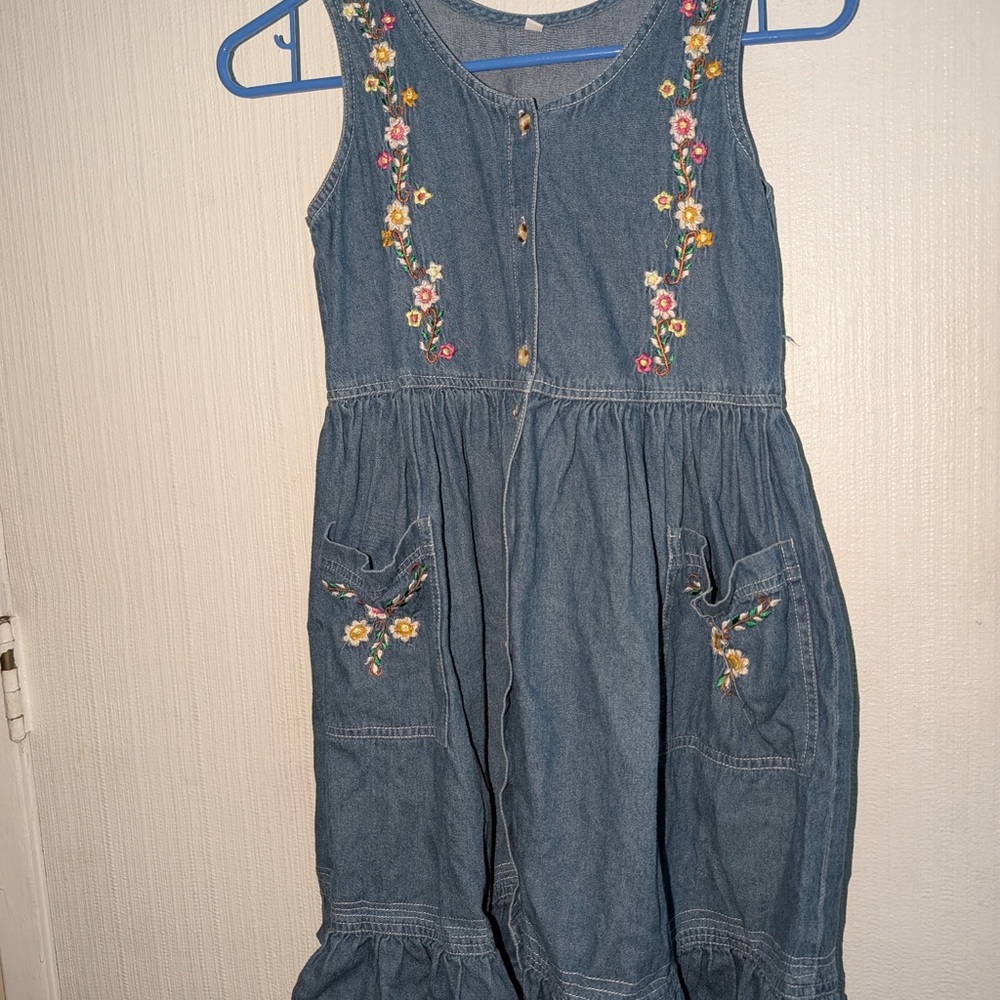 Othr Blue Floral Embroidered Kids Casual Dress